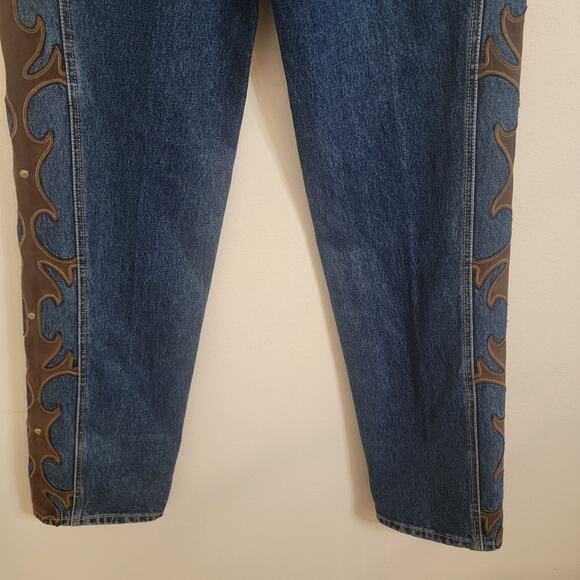 Vintage Lawman Jeans 32x33 Blue Western Leather Studded Pant Women Denim Tall - Picture 7 of 16